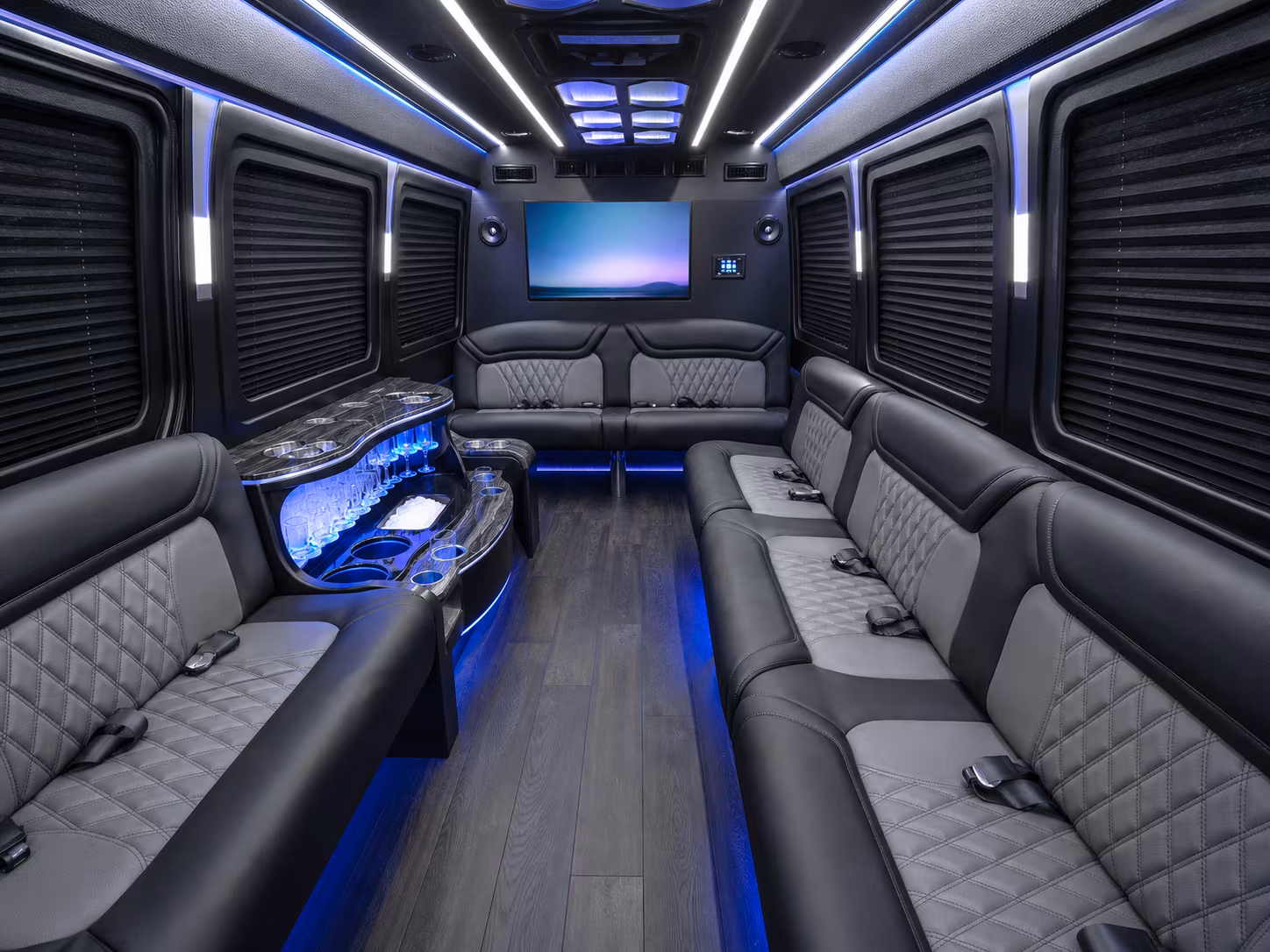 lake forest 30 passenger party bus inside